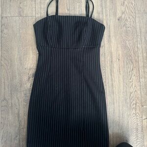 Forever 21 Black and White Pinstripe Strapless Dress